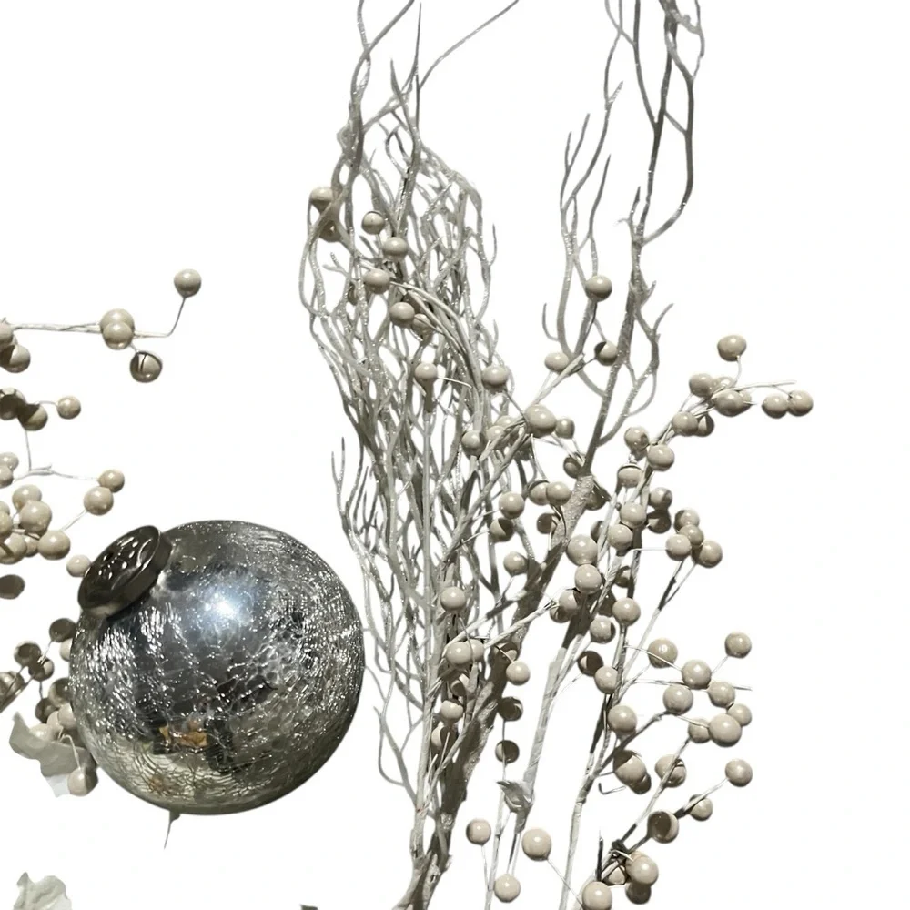 Elegant White and Silver Floral Ornament Set